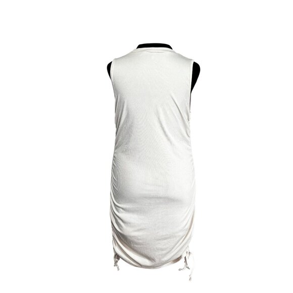 Sleeveless Ruched Side Beige Mini Dress With Adjustable Drawstrings - Picture 3 of 8